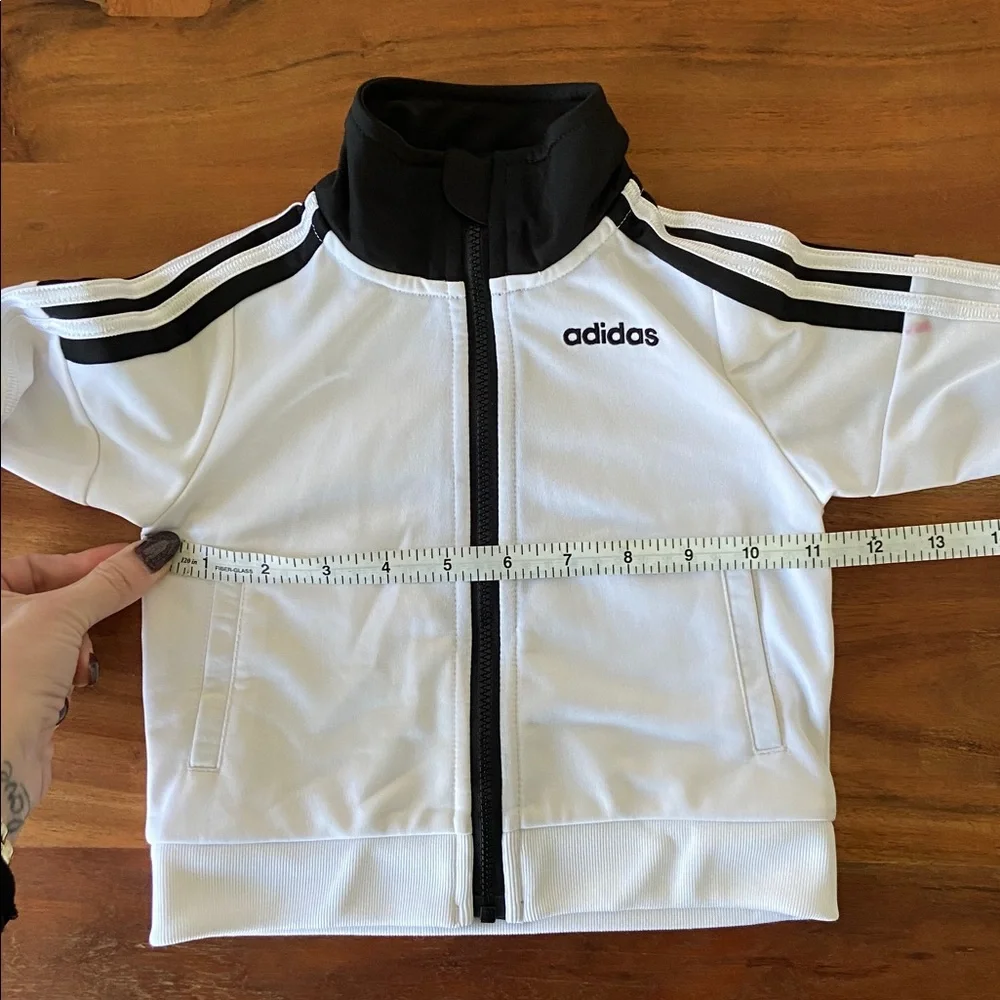 adidas baby zip up jacket white black track jacket athletic sporty toddler 6 mo
